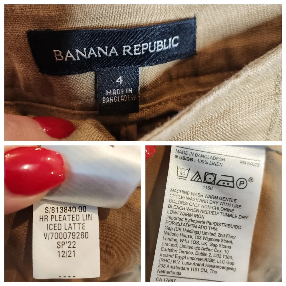 Banana‎ Republic Linen High Rise Pleated Tan Pants Women's Size 4